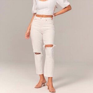 Abercrombie & Fitch High Rise Mom Jeans White Distressed Women’s Size 24/00